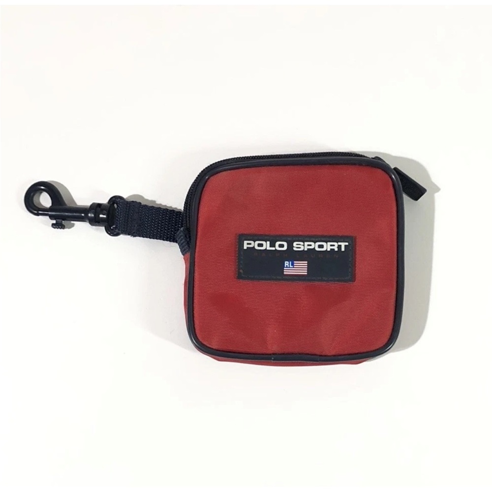 Vintage Polo Sport Ralph Lauren Red Spellout Zipper Keyring Nylon Wallet Pouch